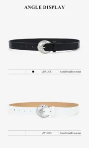 Fashion women's embossed belt with silver swirl pin buckle, perfect for daily commuting wear.