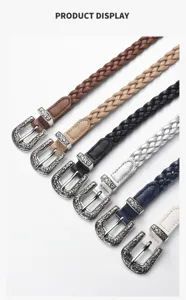 Women's retro braided waist belt set casual metal buckle stylish jeans strap accessory
