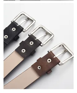 Vintage punk style rivet belt detail view featuring metal buckle and multi-color leather design.