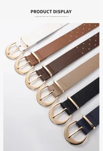 Stijlvolle dames lederen riem met gouden gesp, veelkleurige casual tailleband voor dagelijks gebruik.