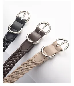 Damen geflochtener Gürtel PU Leder lässig Twist Riemen stilvolle Metallschnalle Accessoires Mode