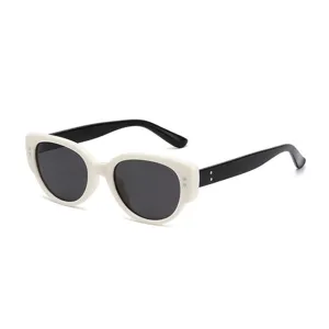 White vintage cat eye sunglasses for women, stylish narrow frame UV protection shades.