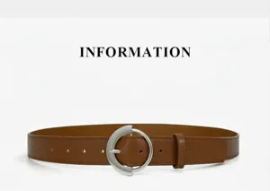 Women's brown wide leather belt with metal round buckle casual minimalist style daily wear