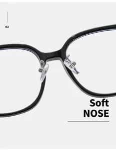 Black square blue light blocking glasses detail showing soft nose pads for comfort daily.