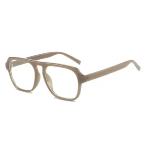 Lunettes de vue tendance coréenne grand cadre carré transparent kaki pour femme et homme