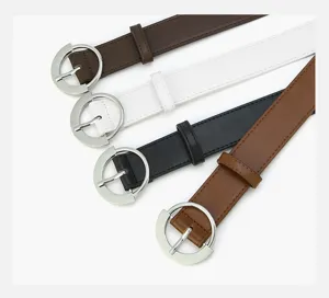 Women PU leather belt stylish round metal buckle casual jeans waist belt multi color set