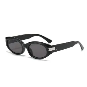 Gafas de sol ovaladas estilo ojo de gato retro para mujer protección solar negra