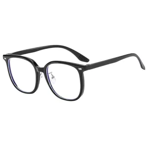 Black square blue light blocking glasses frame, stylish large face slimming optical eyewear.