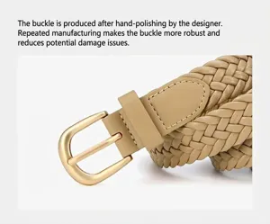 Woven women belt vintage pu leather belt gold buckle casual dress jeans belt for women