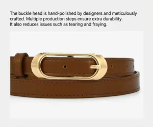 Dames Bruine Leren Riem Detail Goudkleurige Ovale Gesp Eenvoudige Mode Jeans Accessoire