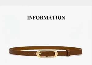 Bruine lederen riem voor dames met elegante gouden ovale gesp, stijlvol en minimalistisch ontwerp.
