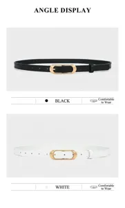 Dames vintage minimalistische smalle lederen riem met gouden ovale gesp voor jeans