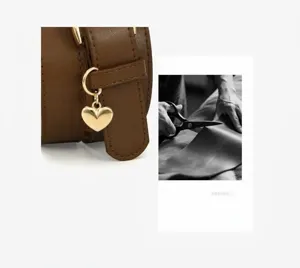 Korean style brown PU leather belt with gold heart charm, chic minimalist accessory.