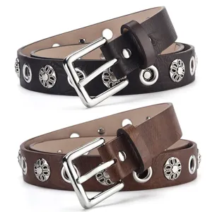 Vintage Punk Studded Belt For Women Men PU Leather Grommet Flower Rivet Waist Belt Fashion Casual Jeans Pants Belt