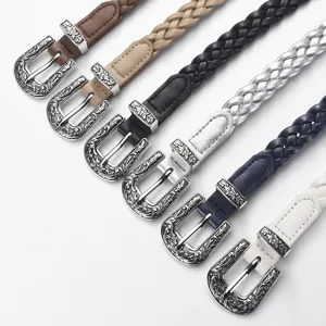 Women vintage braided belt set casual leather strap stylish jeans accessory multiple colors