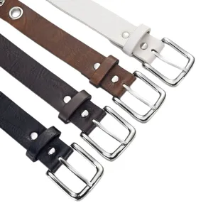 Retro punk style leather belt with metal eyelets and square buckle, versatile unisex fashion accessory.