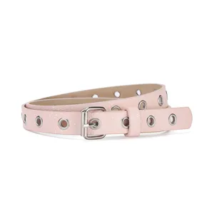 Cintura rosa in ecopelle per bambini con occhielli metallici e fibbia classica vista principale