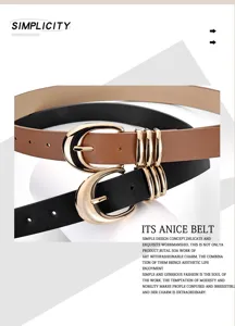 Detailansicht des modischen Damen Ledergürtels mit elegantem Metallschließe und Doppelriemen.