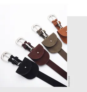 Retro suede belt with small pocket for women, vintage waist strap for jeans and dresses.