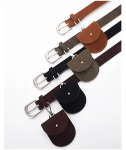 Korean suede waist belt with detachable mini pouch retro decorative jeans skirt belt
