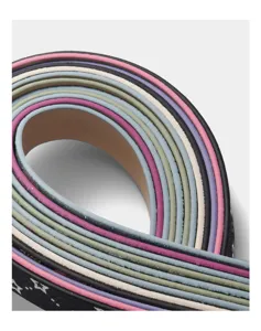 Primo piano dettagliato di una elegante cintura multicolore a strati ben rifiniti.