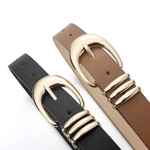 Damen Mode Ledergürtel mit goldener Metallschnalle Freizeit Jeansgürtel eleganter Stil