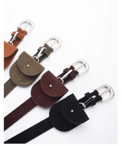 Korean style suede waist belt with small pouch retro decorative jeans skirt belt for women