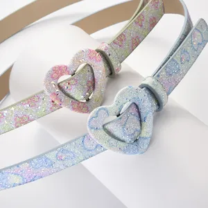 Cintura sottile bambini fibbia cuore glitter elegante cintura decorativa unisex.