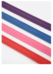 Colorful women thin leather belt with zigzag stitching fashion waist strap for jeans dresses.
