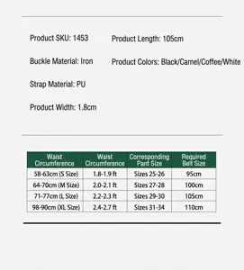 Detailed size chart and parameter specifications for women's punk style decorative leather belt.