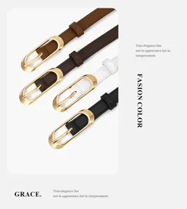 Dames minimalistische mode lederen riem met goudkleurige ovale gesp vier kleuren.