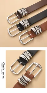 Detailansicht Damen Mode Ledergürtel mit Metall-Dornschließe und mehrteiligem Schlaufendesign.