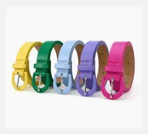 Candy color thin women's belt set, stylish leather waist strap for dress and jeans.