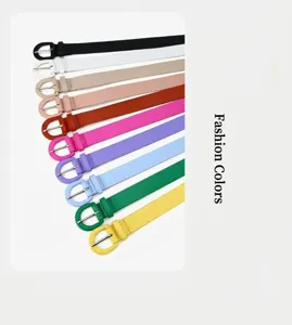 Women candy color thin belt set stylish PU leather waist belt for jeans and dresses