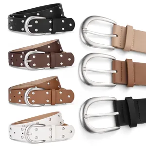 Cintura Larga Punk da Donna con Borchie Doppia Fila Cintura in Pelle Moda Decorazione Jeans Con Fibbia in Lega Trendy Cinturino