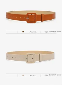 Women square buckle decorative leather belt fashion casual waist accessory for dress and jeans