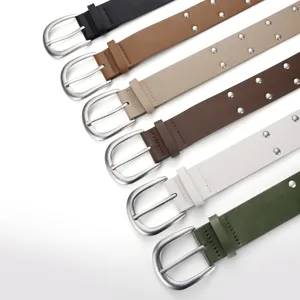 Women wide belt punk style double row rivets stylish leather belt for jeans casual wear