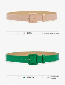 Women stylish decorative wide belt set with square buckle, pu leather dress waist accessories