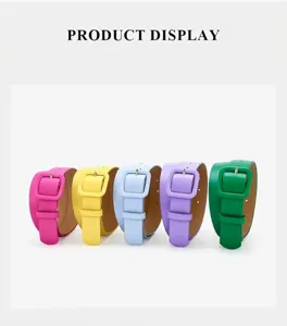Women fashion wide leather belt with square buckle, colorful decorative waistbands for dress.
