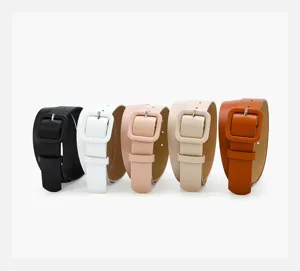 Stylish women wide leather belt with square buckle set, perfect for dresses and jeans casual wear.
