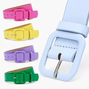 Women's Fashion PU Leather Wide Belt Casual Solid Color Square Buckle Waist Band For Dress Sweater Jeans Accessories