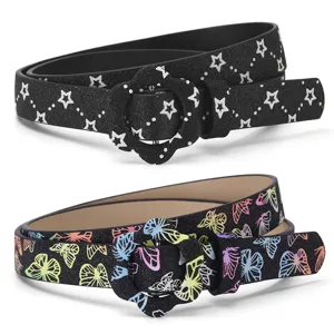 Cintura Sottile in Pelle PU per Bambini Motivo Stella Fiore Glitter Cintura Casual Regolabile Accessori di Moda