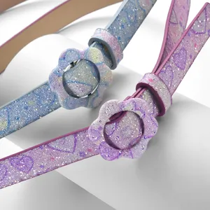 Cintura sottile per bambini con fibbia a fiore, elegante cintura lucida stile ins per tutti.
