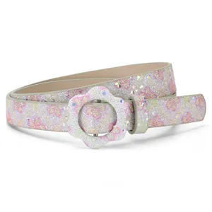 Cintura glitter per bambini con graziosa fibbia a fiore accessorio casual elegante