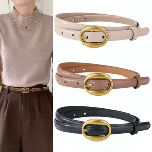 Ceinture En Cuir PU Pour Femme Vintage Français Boucle En Métal Ovale Rétro Fine Ceinture Robe Chemise Pantalon
