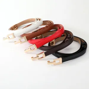 Women thin leather belt adjustable metal buckle decorative waist belt for dress coats.