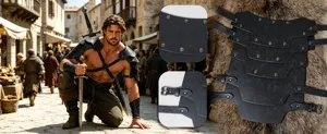 Medieval 4-layer leather shoulder armor Viking retro cosplay accessory detail view
