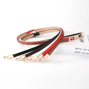 Women thin leather belt set, adjustable metal buckle, decorative waist band for coat dress.