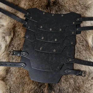 Medieval four-layer leather shoulder armor Viking retro cosplay costume accessory for LARP.