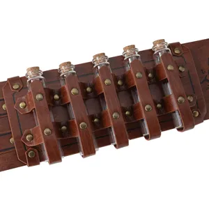 Middeleeuwse lederen drankjes riem met flesjes, steampunk Viking cosplay accessoire.